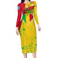 Mali Map Long Sleeve Bodycon Dress Heart-Inspired Design with National Flag Colors