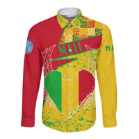 Mali Map Long Sleeve Button Shirt Heart-Inspired Design with National Flag Colors
