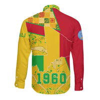 Mali Map Long Sleeve Button Shirt Heart-Inspired Design with National Flag Colors