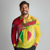 Mali Map Long Sleeve Polo Shirt Heart-Inspired Design with National Flag Colors