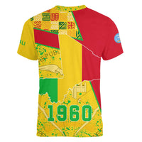 Mali Map Women V-Neck T-Shirt Heart-Inspired Design with National Flag Colors