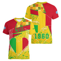 Mali Map Women V-Neck T-Shirt Heart-Inspired Design with National Flag Colors