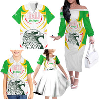 Mali Vulture Family Matching Off The Shoulder Long Sleeve Dress and Hawaiian Shirt Sporty Style with National Flag Colors