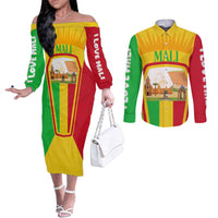 Mali Landmarks Couples Matching Off The Shoulder Long Sleeve Dress and Long Sleeve Button Shirt Cultural Patterns & Famous Tourist Destinations