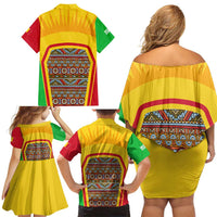 Mali Landmarks Family Matching Off Shoulder Short Dress and Hawaiian Shirt Cultural Patterns & Famous Tourist Destinations