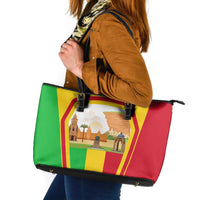 Mali Landmarks Leather Tote Bag Cultural Patterns & Famous Tourist Destinations