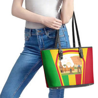 Mali Landmarks Leather Tote Bag Cultural Patterns & Famous Tourist Destinations