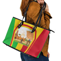 Mali Landmarks Leather Tote Bag Cultural Patterns & Famous Tourist Destinations