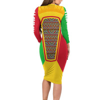 Mali Landmarks Long Sleeve Bodycon Dress Cultural Patterns & Famous Tourist Destinations