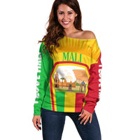 Mali Landmarks Off Shoulder Sweater Cultural Patterns & Famous Tourist Destinations