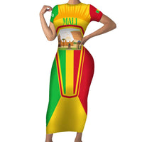 Mali Landmarks Short Sleeve Bodycon Dress Cultural Patterns & Famous Tourist Destinations