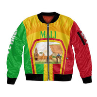 Mali Landmarks Sleeve Zip Bomber Jacket Cultural Patterns & Famous Tourist Destinations