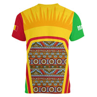 Mali Landmarks Women V-Neck T-Shirt Cultural Patterns & Famous Tourist Destinations