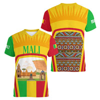Mali Landmarks Women V-Neck T-Shirt Cultural Patterns & Famous Tourist Destinations