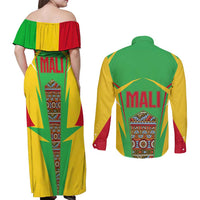 Mali Vulture Couples Matching Off Shoulder Maxi Dress and Long Sleeve Button Shirt National Emblem Details & Traditional Patterns