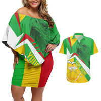 Mali Vulture Couples Matching Off Shoulder Short Dress and Hawaiian Shirt National Emblem Details & Traditional Patterns