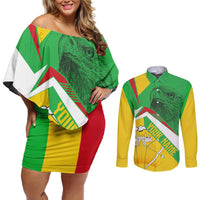 Mali Vulture Couples Matching Off Shoulder Short Dress and Long Sleeve Button Shirt National Emblem Details & Traditional Patterns