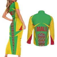 Mali Vulture Couples Matching Short Sleeve Bodycon Dress and Long Sleeve Button Shirt National Emblem Details & Traditional Patterns