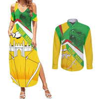 Mali Vulture Couples Matching Summer Maxi Dress and Long Sleeve Button Shirt National Emblem Details & Traditional Patterns