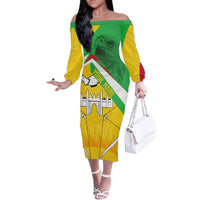 Mali Vulture Family Matching Off The Shoulder Long Sleeve Dress and Hawaiian Shirt National Emblem Details & Traditional Patterns