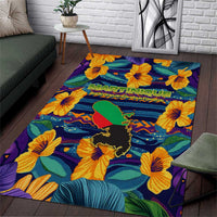 Martinique Map and Hibiscus Area Rug Island Silhouette with Tribal Stripe Accents