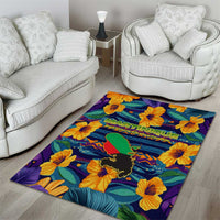 Martinique Map and Hibiscus Area Rug Island Silhouette with Tribal Stripe Accents