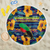 Martinique Map and Hibiscus Beach Blanket Island Silhouette with Tribal Stripe Accents