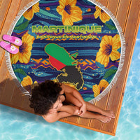 Martinique Map and Hibiscus Beach Blanket Island Silhouette with Tribal Stripe Accents
