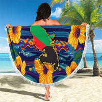 Martinique Map and Hibiscus Beach Blanket Island Silhouette with Tribal Stripe Accents