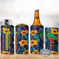 Martinique Map and Hibiscus 4 in 1 Can Cooler Tumbler Island Silhouette with Tribal Stripe Accents