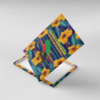 Martinique Map and Hibiscus Canvas Wall Art Island Silhouette with Tribal Stripe Accents