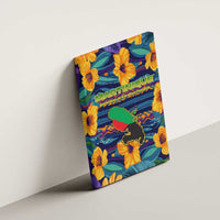 Martinique Map and Hibiscus Canvas Wall Art Island Silhouette with Tribal Stripe Accents