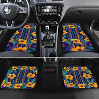Martinique Map and Hibiscus Car Mats Island Silhouette with Tribal Stripe Accents