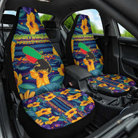 Martinique Map and Hibiscus Car Seat Cover Island Silhouette with Tribal Stripe Accents