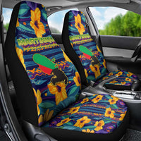 Martinique Map and Hibiscus Car Seat Cover Island Silhouette with Tribal Stripe Accents