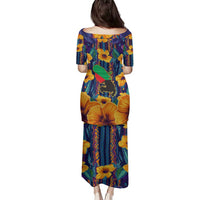 Martinique Map and Hibiscus Family Matching Puletasi and Hawaiian Shirt Island Silhouette with Tribal Stripe Accents