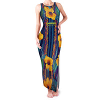 Martinique Map and Hibiscus Family Matching Tank Maxi Dress and Hawaiian Shirt Island Silhouette with Tribal Stripe Accents