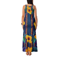 Martinique Map and Hibiscus Family Matching Tank Maxi Dress and Hawaiian Shirt Island Silhouette with Tribal Stripe Accents