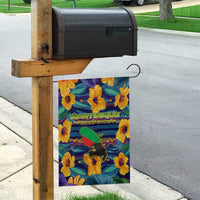 Martinique Map and Hibiscus Garden Flag Island Silhouette with Tribal Stripe Accents