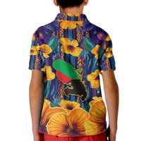 Martinique Map and Hibiscus Kid Polo Shirt Island Silhouette with Tribal Stripe Accents