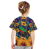 Martinique Map and Hibiscus Kid T Shirt Island Silhouette with Tribal Stripe Accents