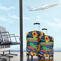 Martinique Map and Hibiscus Luggage Cover Island Silhouette with Tribal Stripe Accents