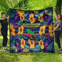 Martinique Map and Hibiscus Quilt Island Silhouette with Tribal Stripe Accents