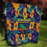 Martinique Map and Hibiscus Quilt Island Silhouette with Tribal Stripe Accents