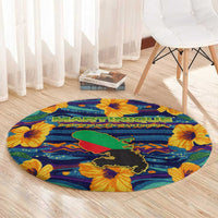 Martinique Map and Hibiscus Round Carpet Island Silhouette with Tribal Stripe Accents