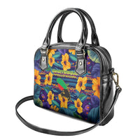 Martinique Map and Hibiscus Shoulder Handbag Island Silhouette with Tribal Stripe Accents