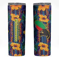 Martinique Map and Hibiscus Skinny Tumbler Island Silhouette with Tribal Stripe Accents