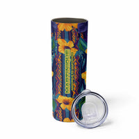 Martinique Map and Hibiscus Skinny Tumbler Island Silhouette with Tribal Stripe Accents