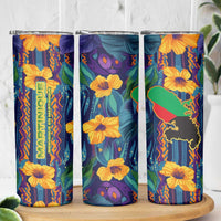 Martinique Map and Hibiscus Skinny Tumbler Island Silhouette with Tribal Stripe Accents