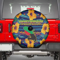 Martinique Map and Hibiscus Spare Tire Cover Island Silhouette with Tribal Stripe Accents